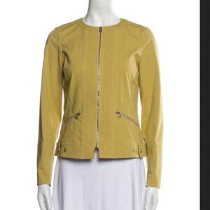 Lafayette 148  collarless jacket, size 14, yellow, 2 Pockets with zippers